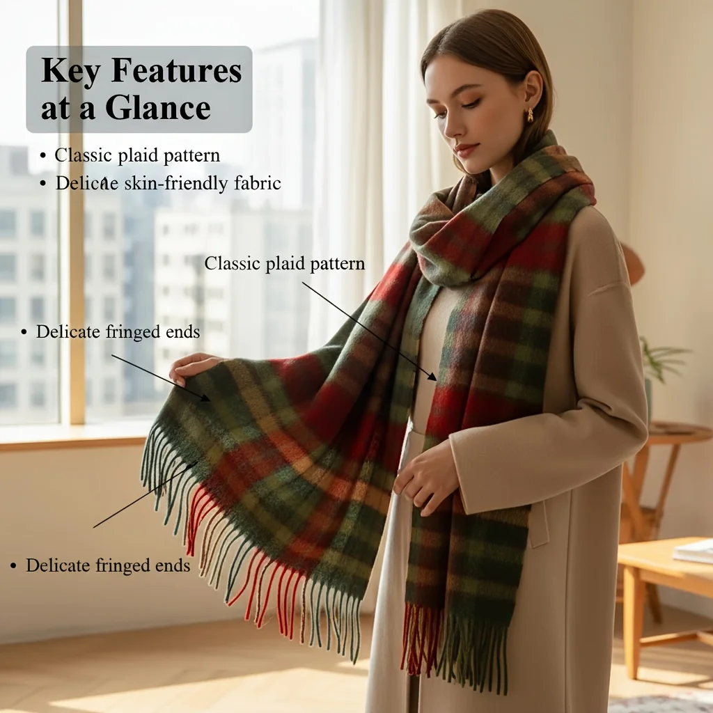 

1 шт. женский шарф в клетку | Уютный, толстый, мягкий и теплый акриловый свитер, идеальный рождественский подарок для неё, незаменимый в холодную погоду для студентов.