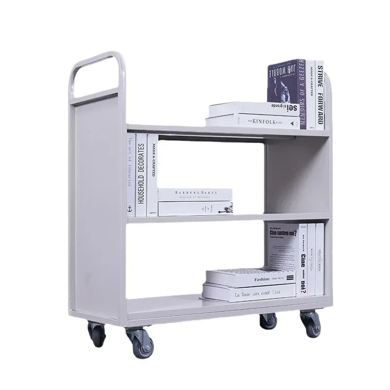 Cart Steel V-T Flat Book Ladder Library Book Cart Mobile Silent Archives Office Materials Books