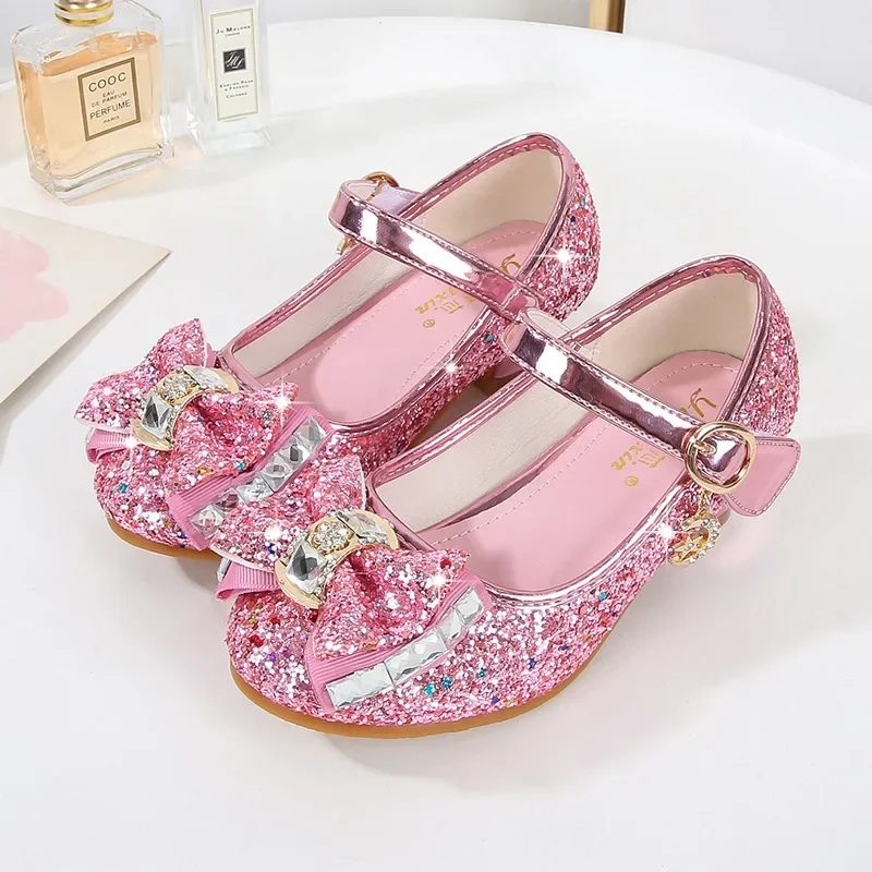 

Children Princess Shoes Elegant Girls Wedding Party Leather Shoes Fashion Sequins Causal Kids Crystal High-heels Single Shoes