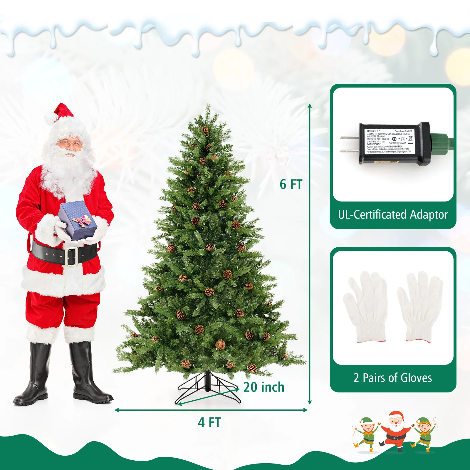 6 FT Pre-Lit Christmas Tree 3-Minute Quick Shape w/ Quick Power Connector Timer