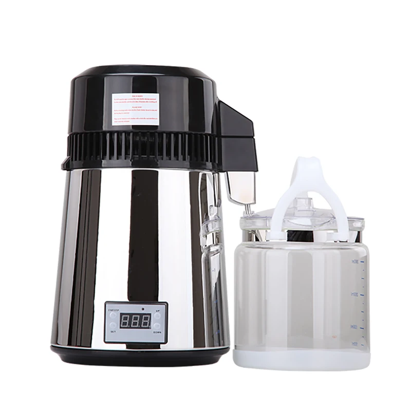 800W Digital Control Distilling Machine 1.1Gal/4L Glass Container Stainless Steel Distilled Water Purifier Filter