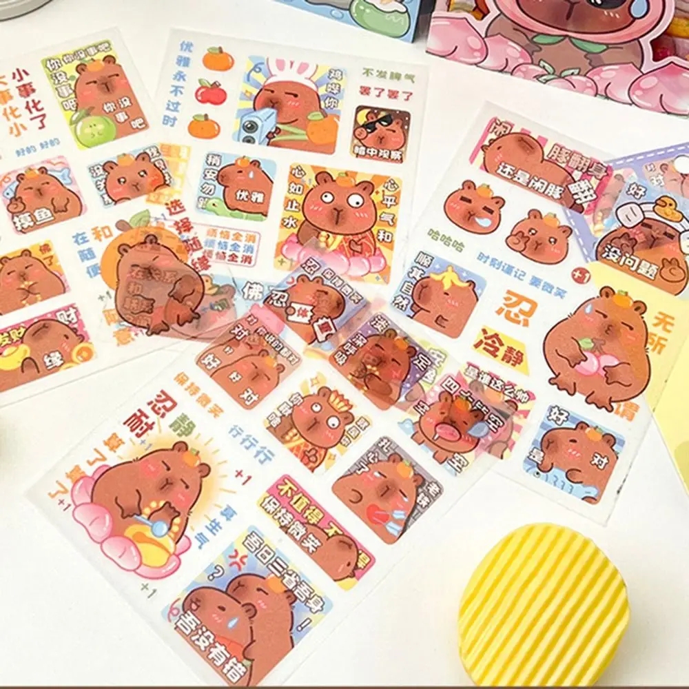 4 stks/zak Leuke Capibara Sticker Cartoon Waterdichte Briefpapier Sticker Lijm Esthetische Capibara Grootboek Materiaal Scrapbooking