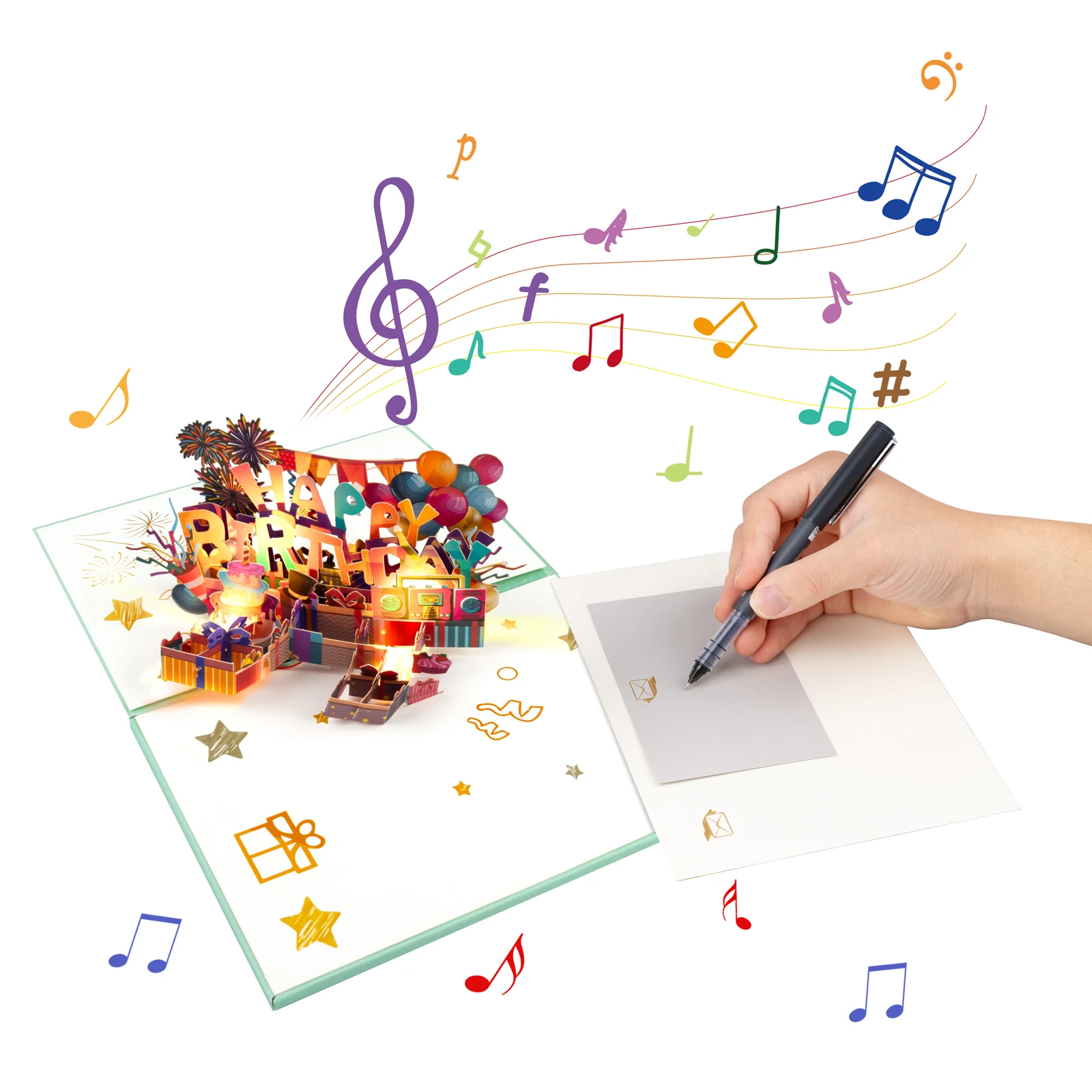 Musikalische Geburtstags-Pop-Up-Karte mit Licht und Musik, 3D-Grußkarte für Kinder, Erwachsene, Männer und Frauen – Detail 3