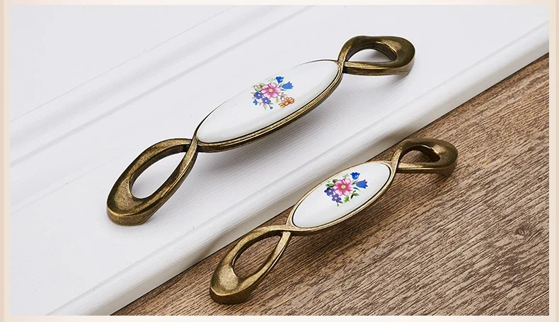 Antique Bronze Ceramic Cabinet Handles Zinc Alloy Drawer Knobs Wardrobe Door Handles Morning Glory European Furniture Handle