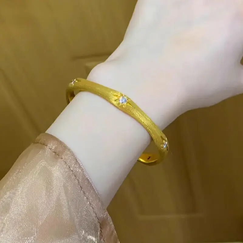 24K real gold French light luxury octet star silk loop au9999 bracelet set with diamond court style in the middle exquisite gent