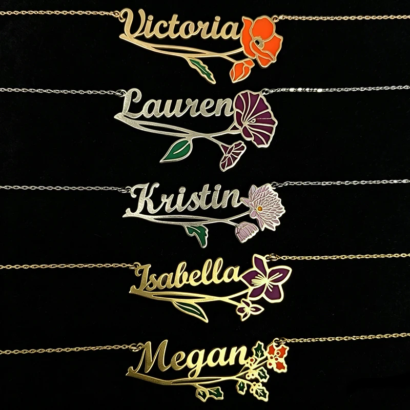 

Goxijite Personalized Name Necklace For Women With UV Print Color Flower Stainless Steel Jewelry Chain Customized Birthday Gift