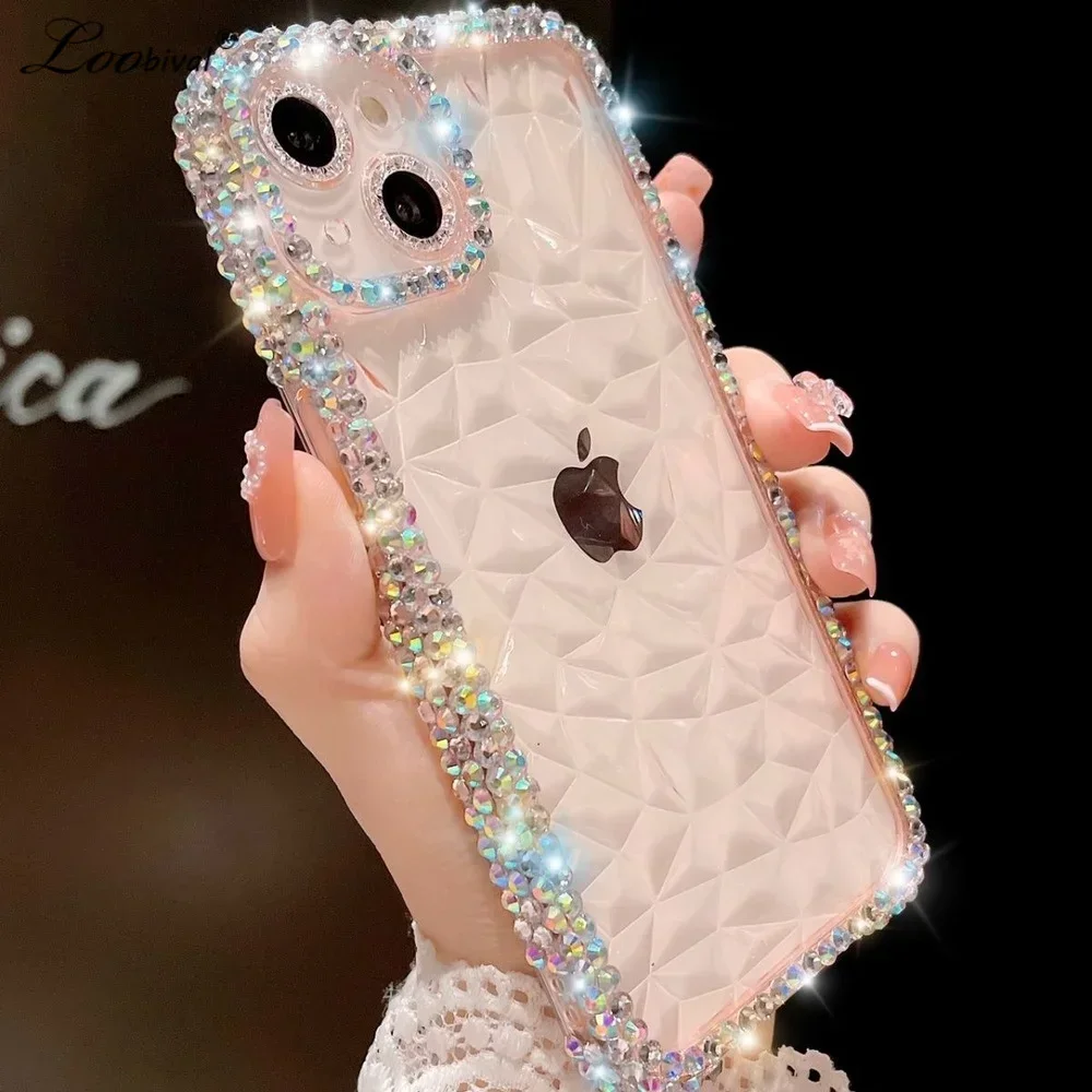 Custodia Glitter diamante di lusso per iPhone 13 12 11 14 15 16 Pro Max X Xr Xs 8 7 16 Plus Bling Cover morbida in TPU antiurto trasparente