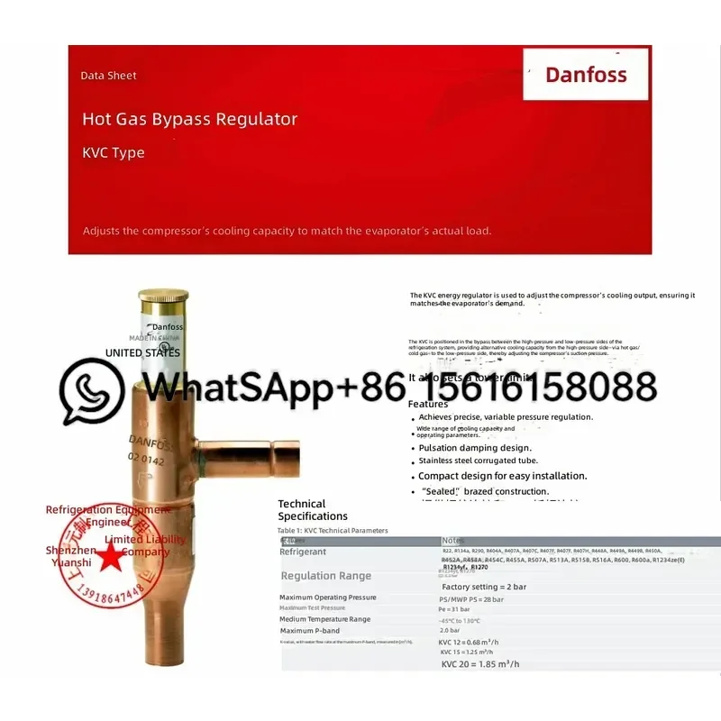 Marine Dryer Hot Air Bypass Valve Danfoss KVC 12 15 22 Replacement Parts 034L 0143 0147 0144 Refrigeration Compressor