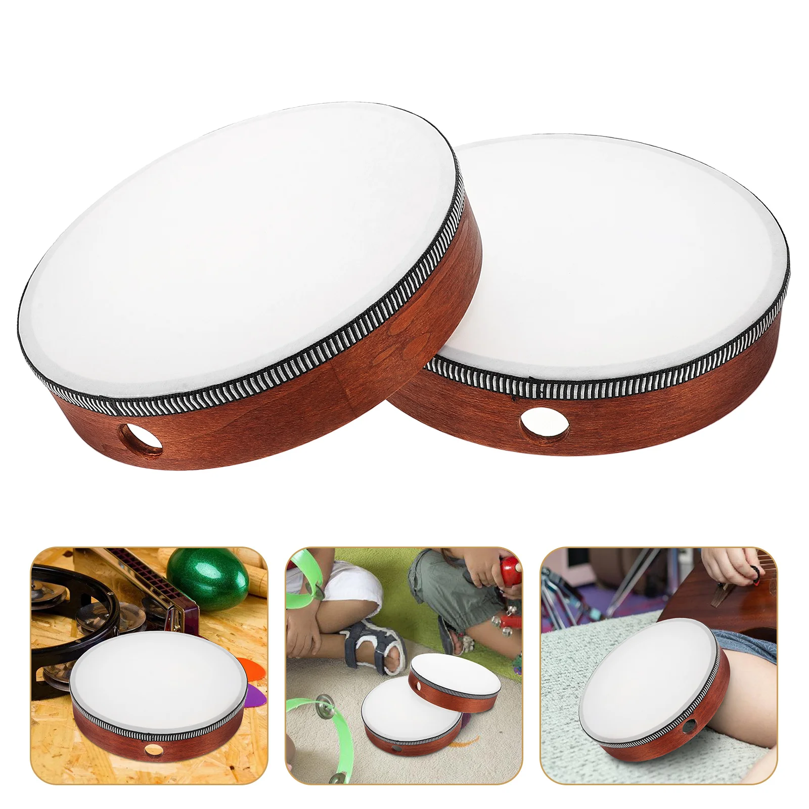 

2 Pcs Percussion Tambourine Musical Instruments Violin Brown Chinese Drum