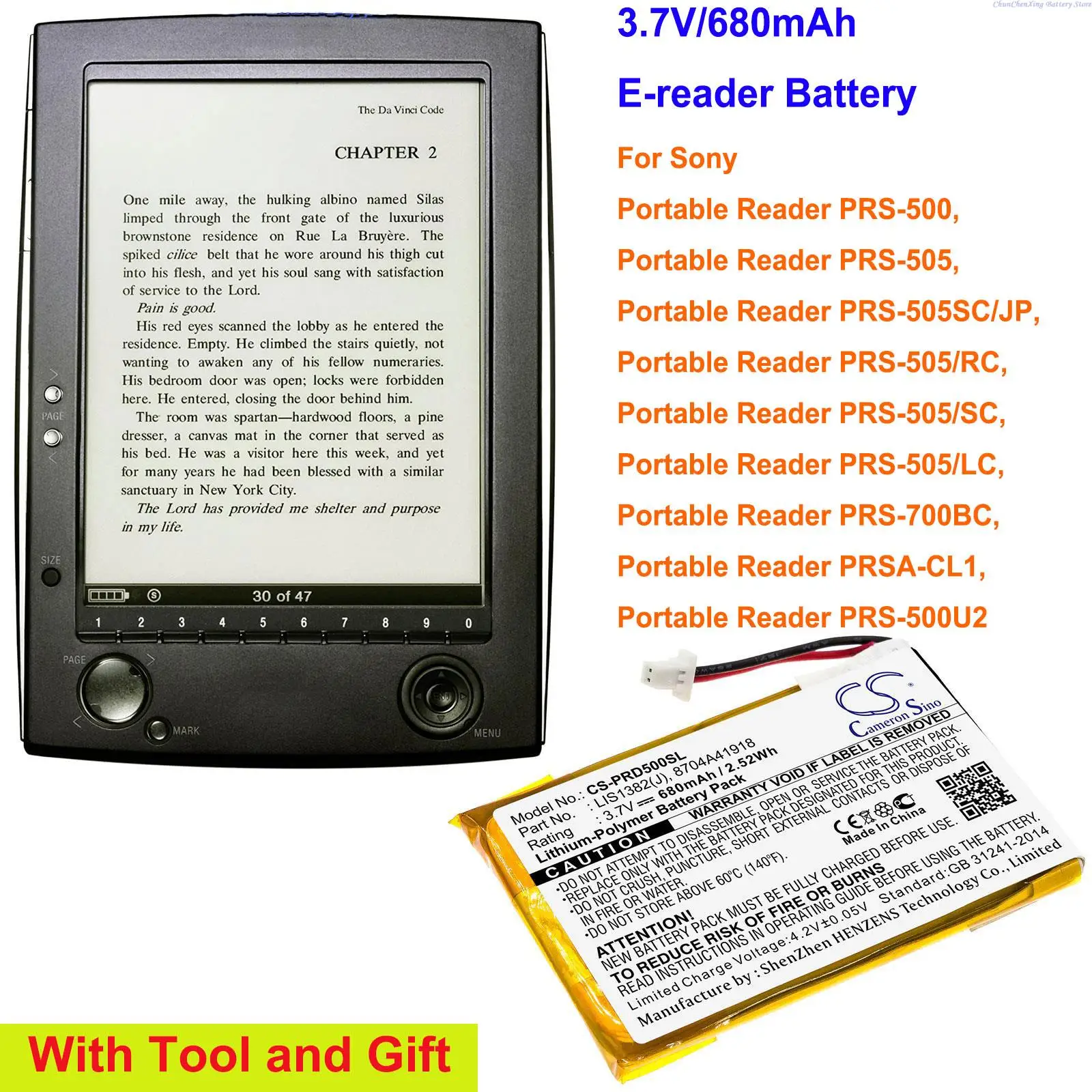 680mAh Battery for Sony Portable Reader PRS-500,PRS-505,PRS-700BC, PRS-500U2，please double check the version