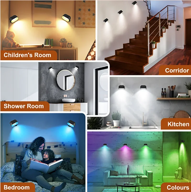 

Magnetic LED Wall Light Rechargeable 360° Rotatable Touch Control Remote Cabinet Spotlight round Night Reading Lamp