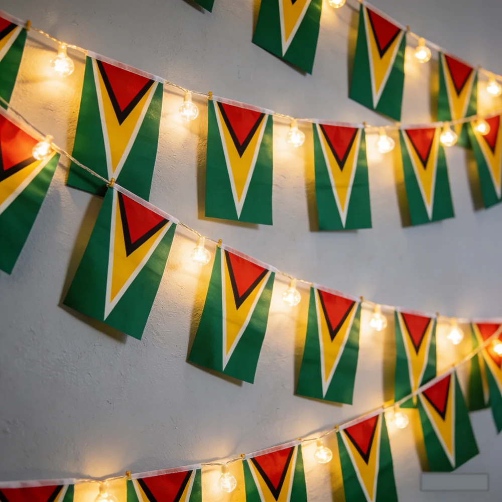 Guyana Bunting Flags 14x21cm 20pcs/lot Polyester Guyana String Flags Pennant Banner Festival Party Holiday for Decoration Ster