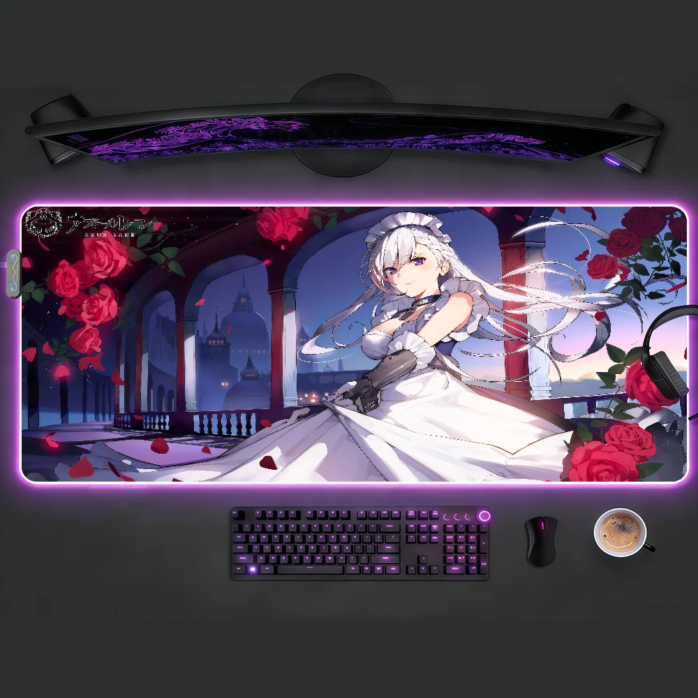Azur Lane Belfast Mouse Pad RGB LED Non-slip Desk Mat Rubber Gaming Accessories Large XXL Computer Office Keyboard Carpet