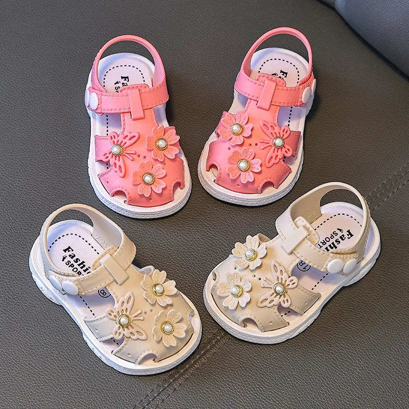 Summer Girls Princess Sandals Soft Sole Non SlipToddler First Walker Butterfly Waterproof Closed Toe Shoes Lightweigh Sandals
