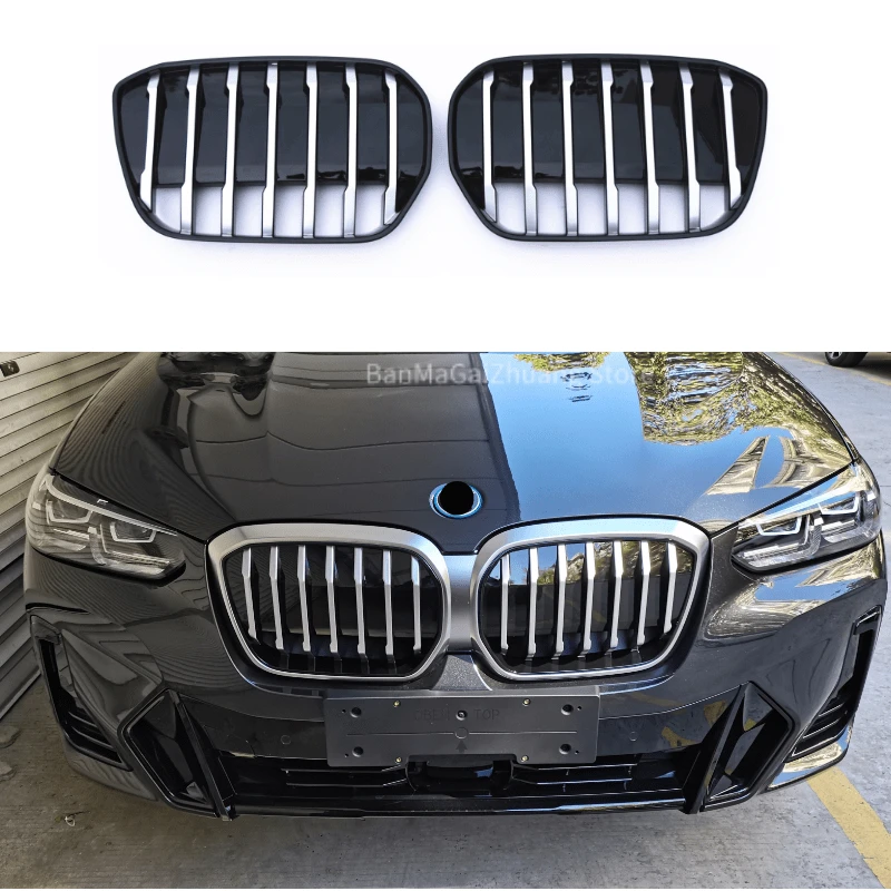 2 PCS Front Bumper Kidney Grille For BMW ix3 Series G08i 2020-2023 full electric ABS Single line one slat front grill Cover