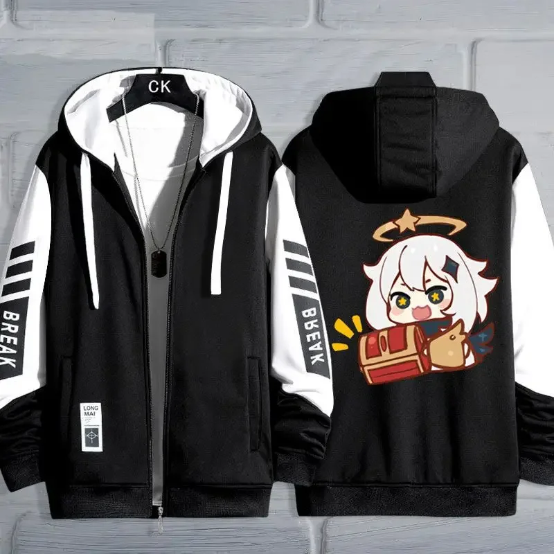 

Anime Game Cos Paimon Unisex Spring Autumn Print Jacket Casual Loose Zipper Splicing Cardigan Coat Clothes