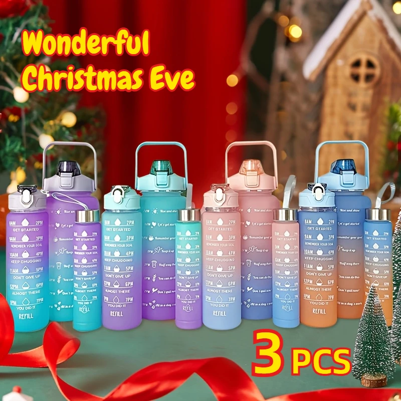 1-3PCS Sports Water Bottle for Running Drinking Bottle 2L Motivational with Time Marker Stickers Portable Reusable Plastic Cups