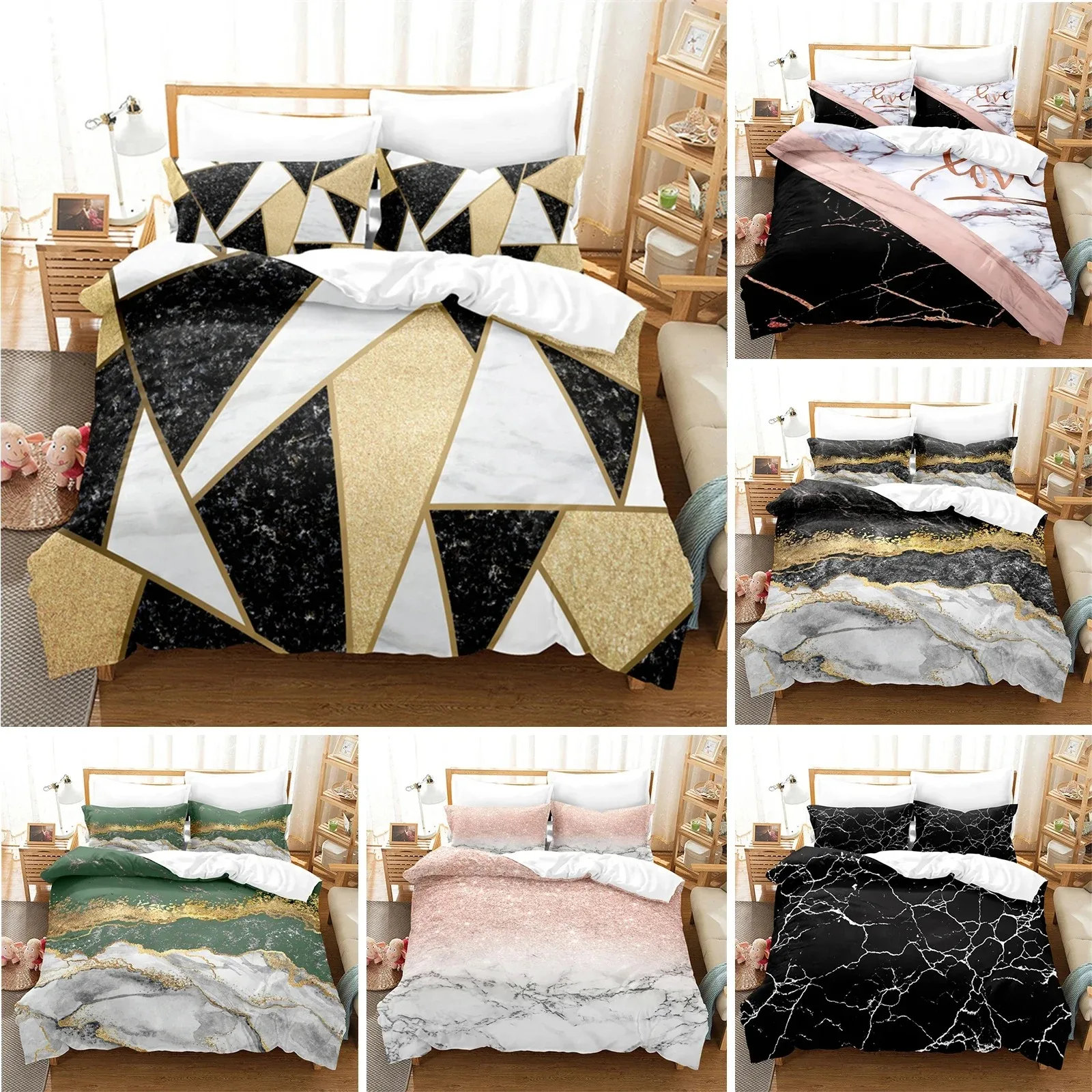 

Modern Marble Duvet Cover King Queen Size For Girls Kids Teens Geometric Pattern Comforter Cover Microfiber Abstract Bedding Set