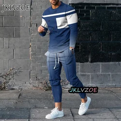 Autumn Fashion Tracksuit For Men Stripe 2 Piece Set Long Sleeve T Shirt+Trousers Casual Suit Sportwear Oversized Male Clothes