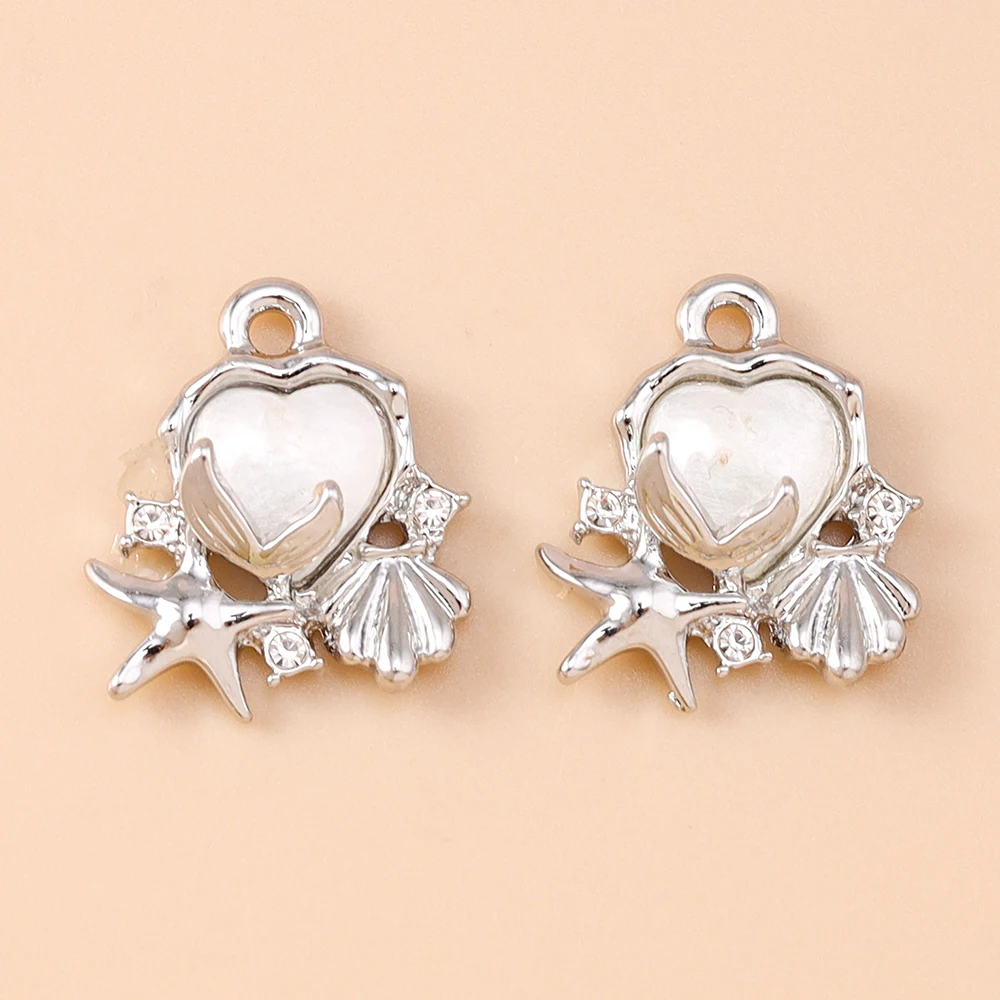 Leslie 5 Stück neue Y2K CZ Kristall Herzen Muschel Seestern Charms Mode Anhänger für DIY Halskette Armband Schmuck machen Handwerk – Detail 10