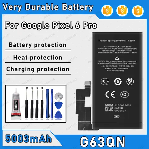 5003mAh 100% New G63QN Battery For Google Pixel 6 Pro Replacement Bateria+Free Tools