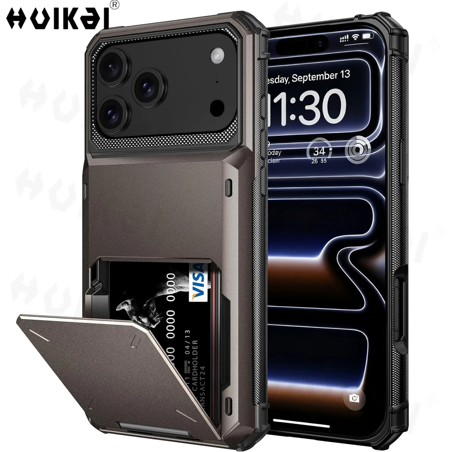 Funda con tarjetero para iPhone 17 Pro Max 16 15 Pro Max 14 13 12 11, billetera resistente con ranura abatible oculta, fundas protectoras traseras duras