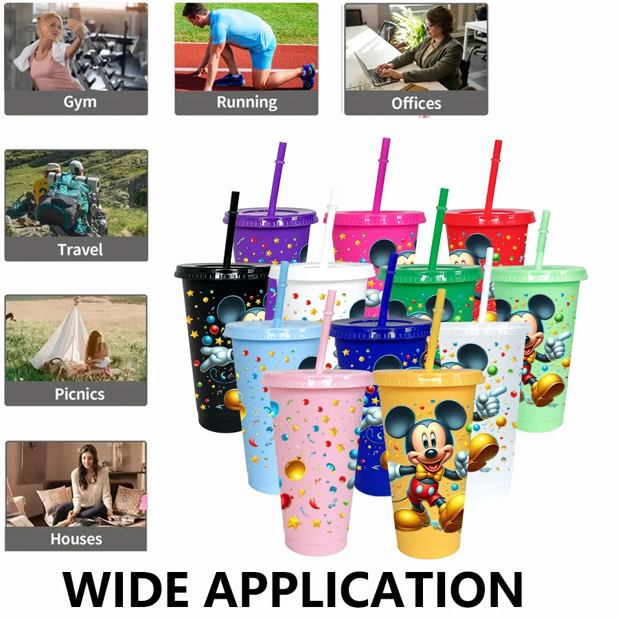12 قطعة/الحزمة ديزني ميكي ماوس ستار 26 أوقية البلاستيك الملونة حفلة عيد ميلاد أواني الشرب عصير فنجان القهوة