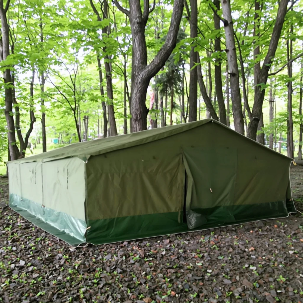Best 100-Person One Bedroom Four-Season Double Layer Canvas Tent With PVC Canopy Waterproof Shelter For Camping