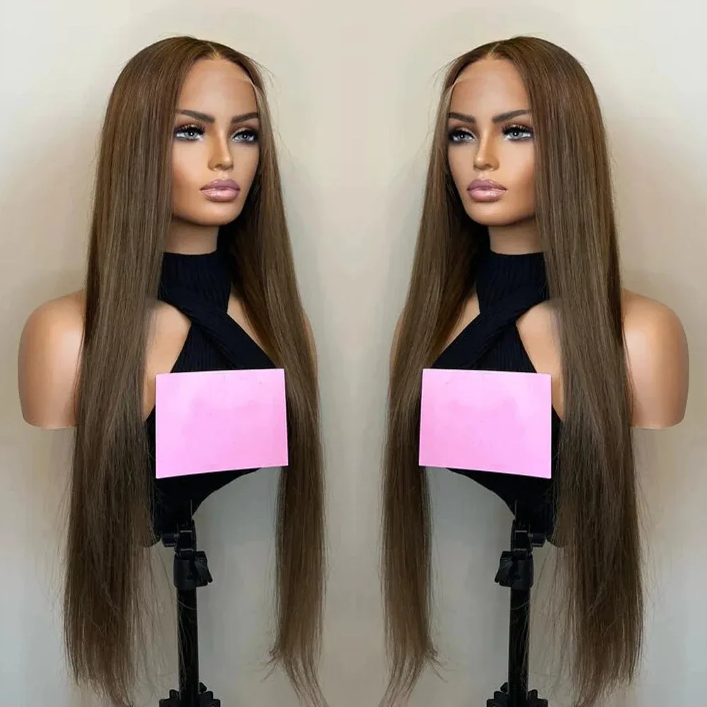 

Коричневый парик Bone Straight Lace Front Wig 13X4 HD Прозрачный предварительно выщипанный парик фронтальной части шнурка Ready To Go Синтетический для женщин Косплей