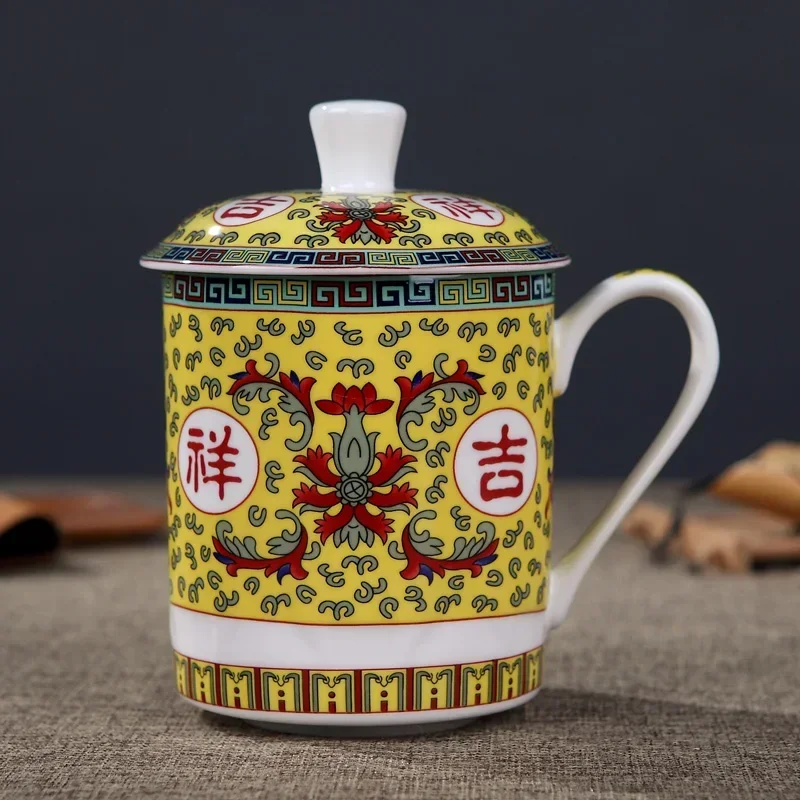 Jingdezhen Bone China ceramic large cups with cover drinkware Porcelain mug meeting gift Office mug about 500ml