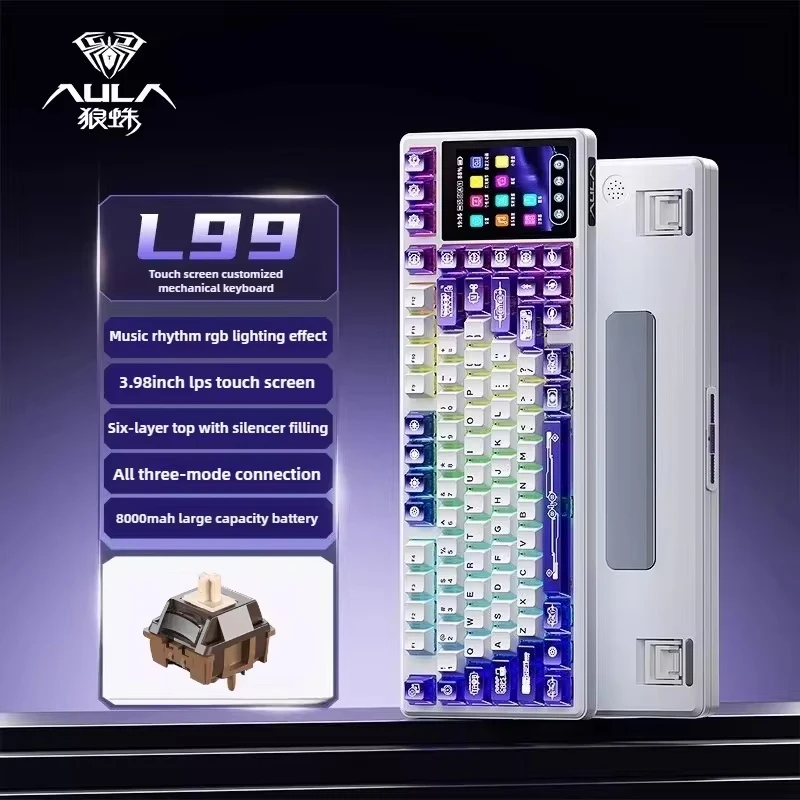 AULA L99 Intelligent Screen Mechanical Keyboard Bluetooth Wireless Tri-mode Night Gaming Laptop Keyboard 8000mAh Raindrop Switch