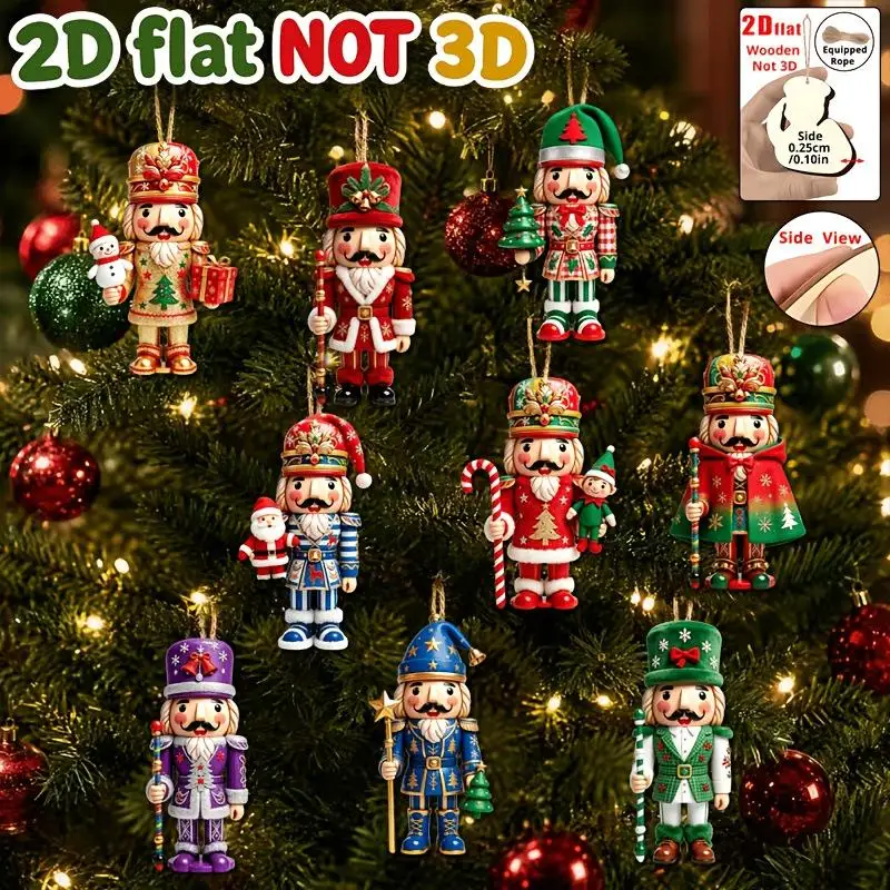 9/18 Pcs Nutcracker Christmas Tree Wooden Pendant Vintage Multiple Soldier Window Hanging For Christmas Day Home Decor Supply