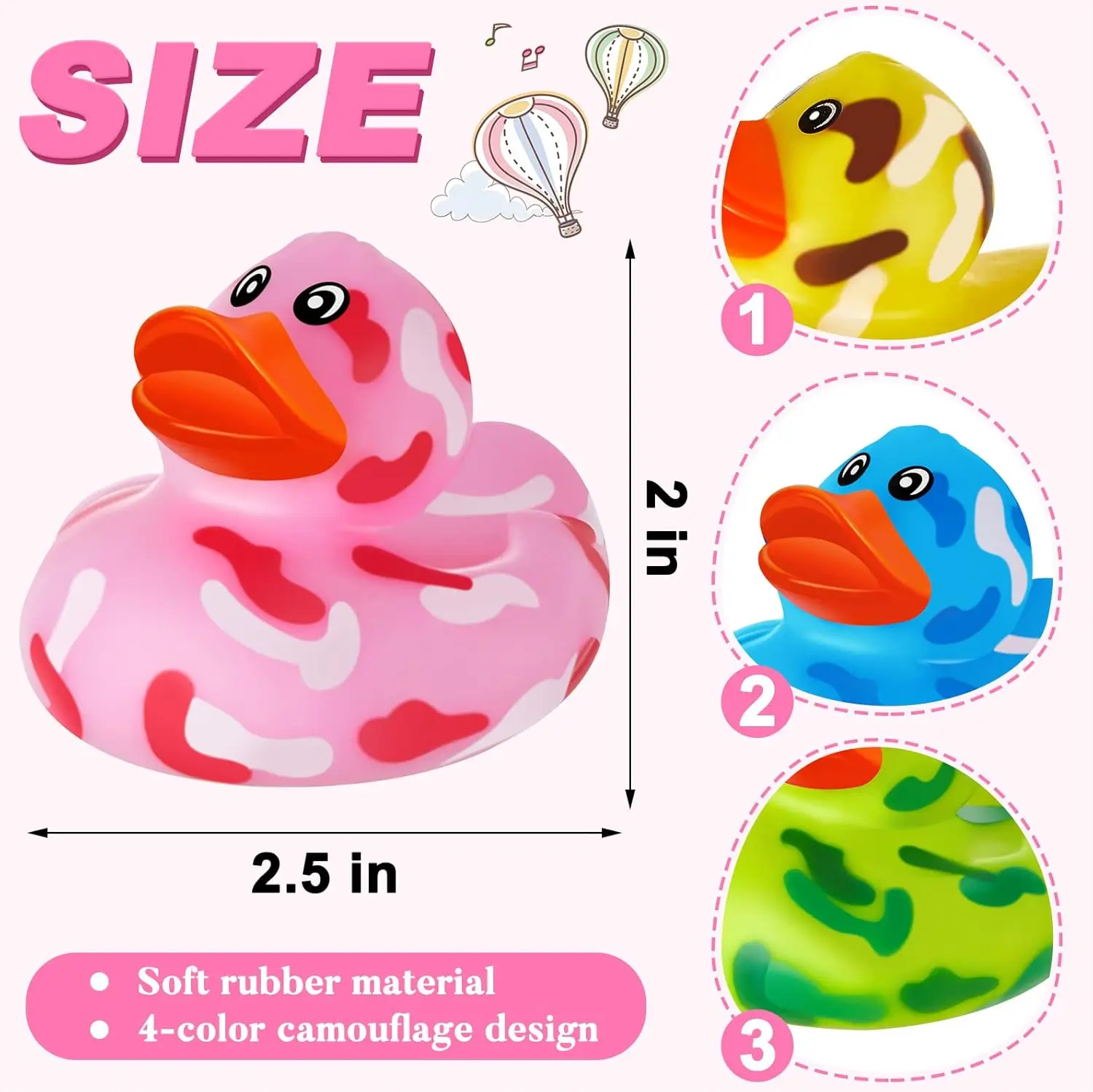 2.5 Inch Camouflage Rubber Duckies for Car Duck Rubber Ducks Car Ducking Camo Duck for Kids Baby Shower, Pool Activity