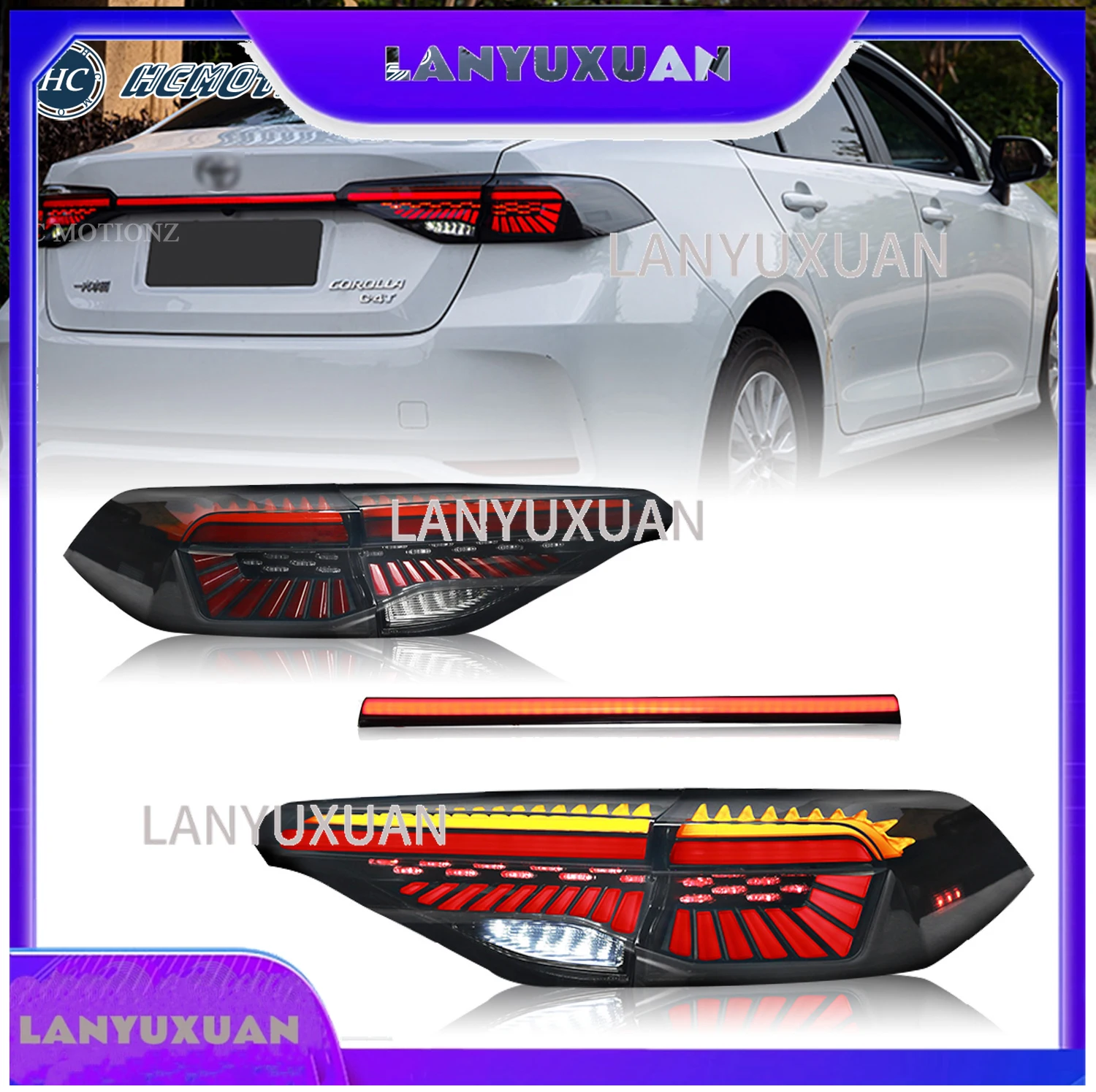 2026 HCMOTIONZ Factory LED Rear Back Lamps with Middle Light 2020-2022 Altis E210 Middle East Version Tail Lights Toyota Corolla