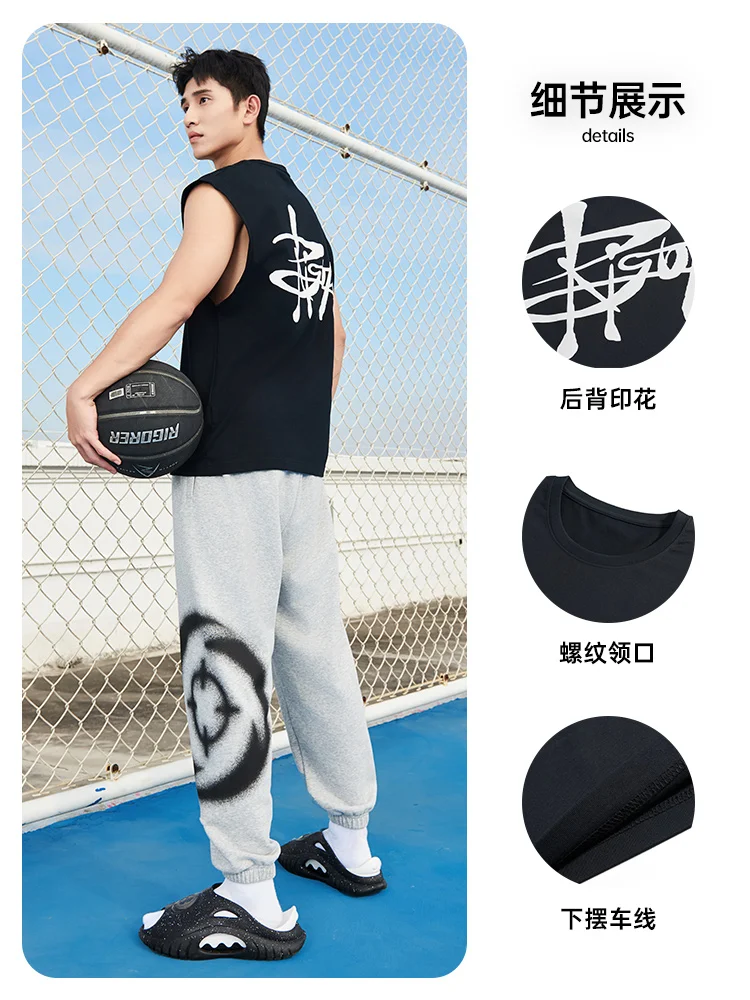 RIGORER Mens Tshirt Vest Cotton Sports T-shirt Summer Bodybuilding Basketball Training Running Top Sleeveless Gym Tank Tshirt