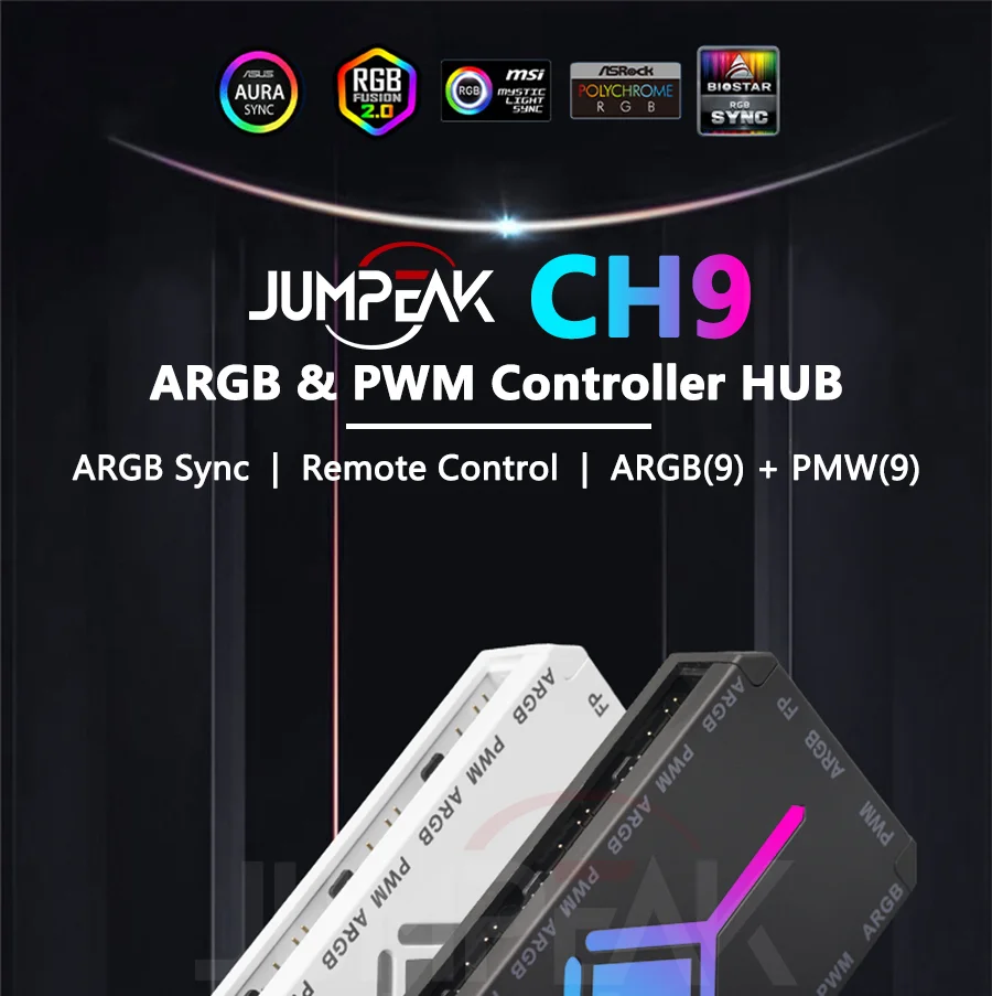 JUMPEAK 5V 3Pin ARGB Fan HUB Splitter Remote Controller With 4Pin PWM For PC Computer Cooling SYNC CPU Cooler LED Light Strip