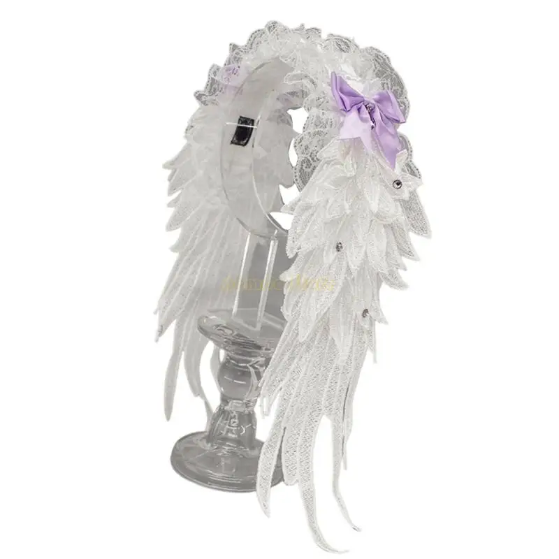 31BF Gothic Punk Hair Accessory Angel Wing Design Soft Fabric Soft Alivable Cairband for Women Costume Fêtes Usure quotidienne