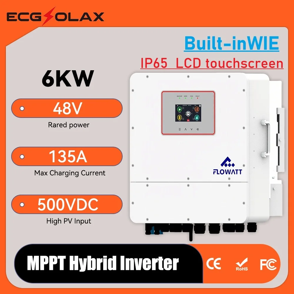 ECGSOLAX 6KW Hybrid Solar Inverter Pure Sine Wave 48V 230V Off Grid Inverter 135A Mppt Solar Controller Built-in WIFI