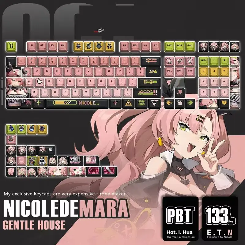 Zenless Zona Zero Nicole Keycap, 133 Teclas de Teclado Mecânico, Material Pbt, Hot Sublimation, Periférico Anime Key Caps