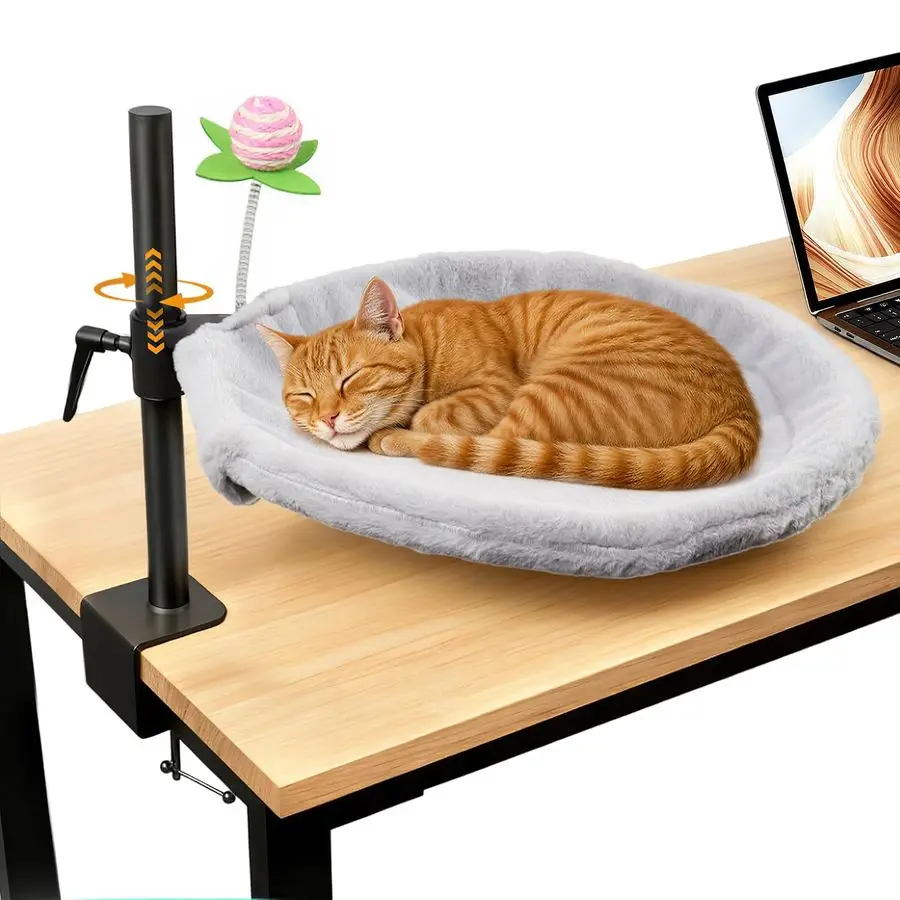 

Письменный стол-кровать для кошек, вращающийся на 360 градусов, регулируемый усилитель, мягкий искусственный мех, опоры до 44 фунтов, съемный усилитель, моющийся, современная мебель для кошек в помещении