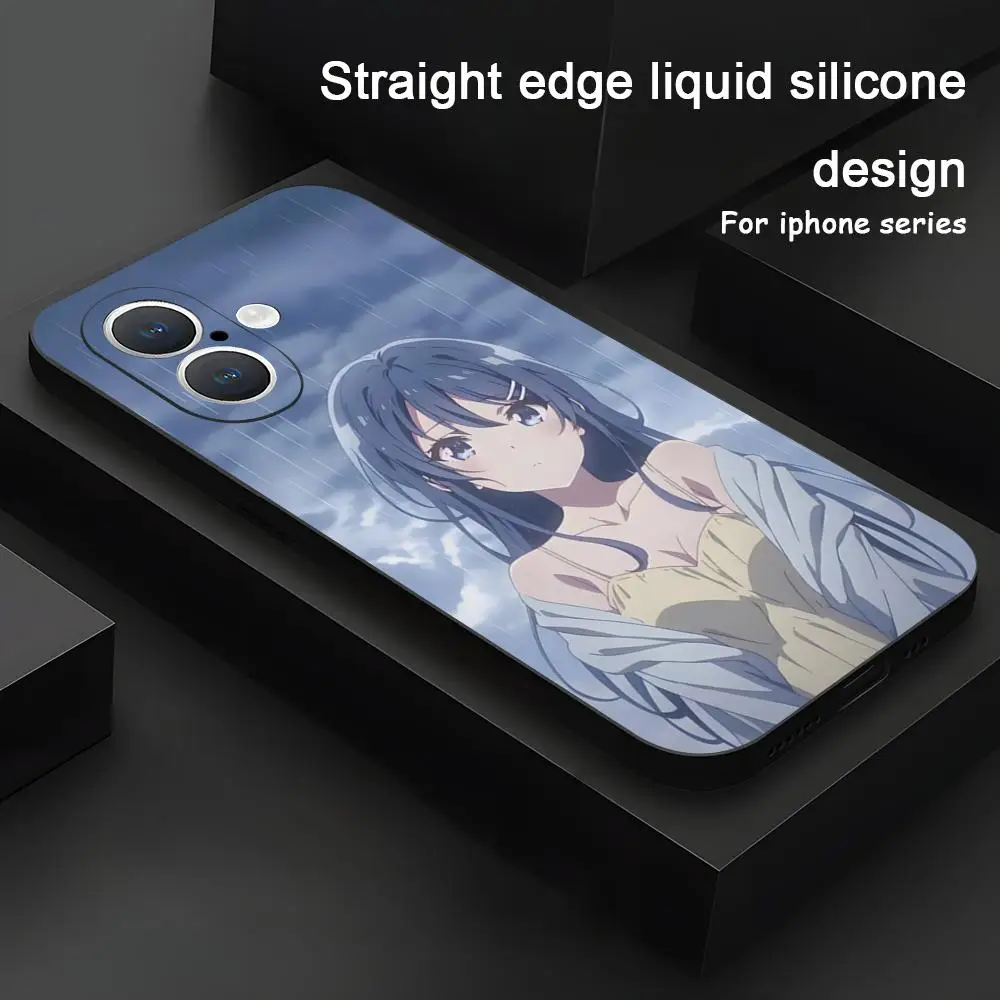 Anime Sakurajima Mai Cute Phone Case For iPhone 17 16 15 14 13 12 11 X XR XS 8 Plus Mini Pro Max Soft black Shockproof Cover