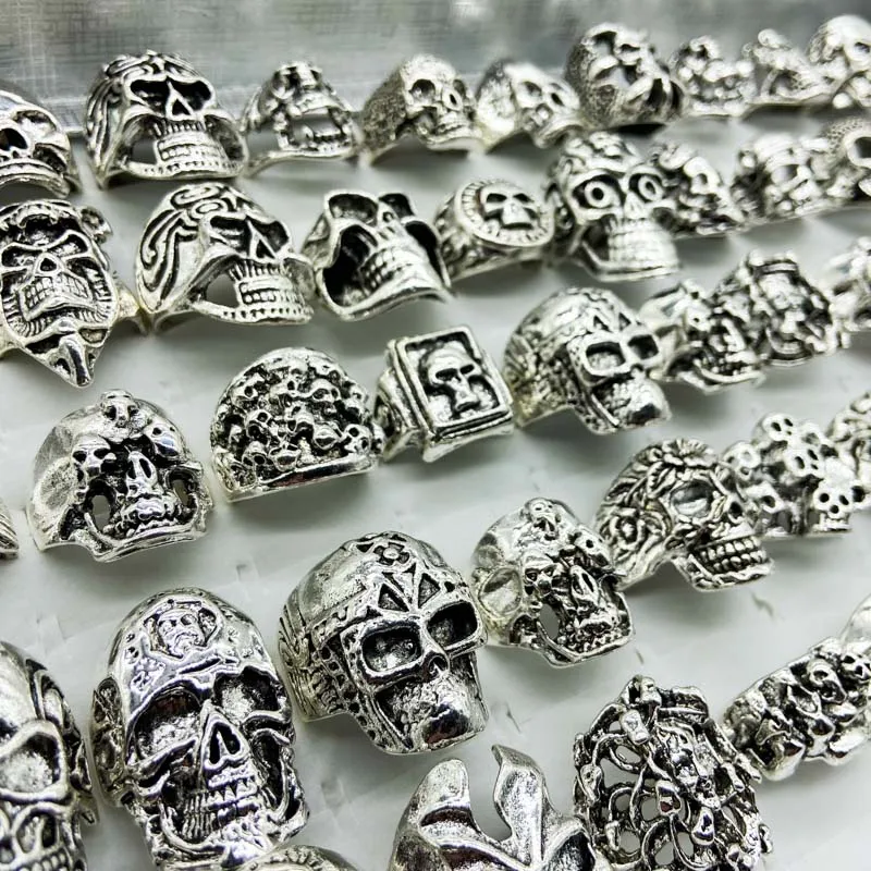 

30pcs/lots Multi-Styles Mix Skull Skeleton Gothic Biker Rings Men's Rock Punk Ring Man Party Wholesale Jewelry