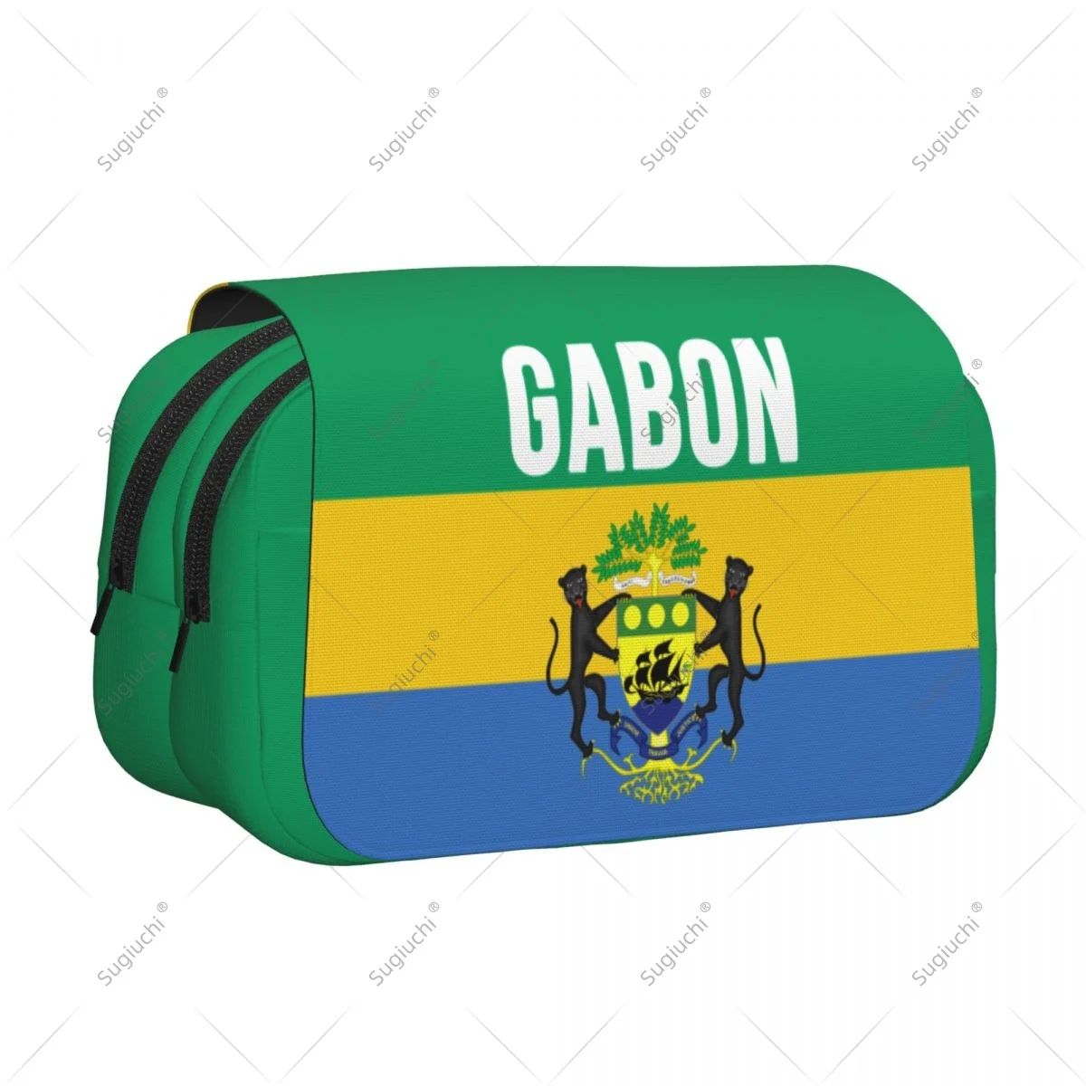 

Pencil Case Scissors Bags 3D Gabon Flag Double-layer Oxford Cloth Stationery Storage Pen Box Case