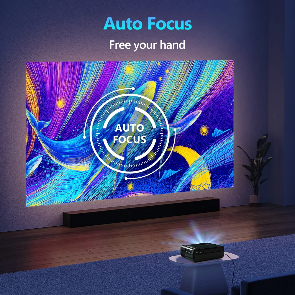 Mini Projetor Portátil Full HD, 1080P, 4K, Wi-Fi, Bluetooth Bidirecional, Android, Sem Fio, Smart TV, Vídeo, Home Theater