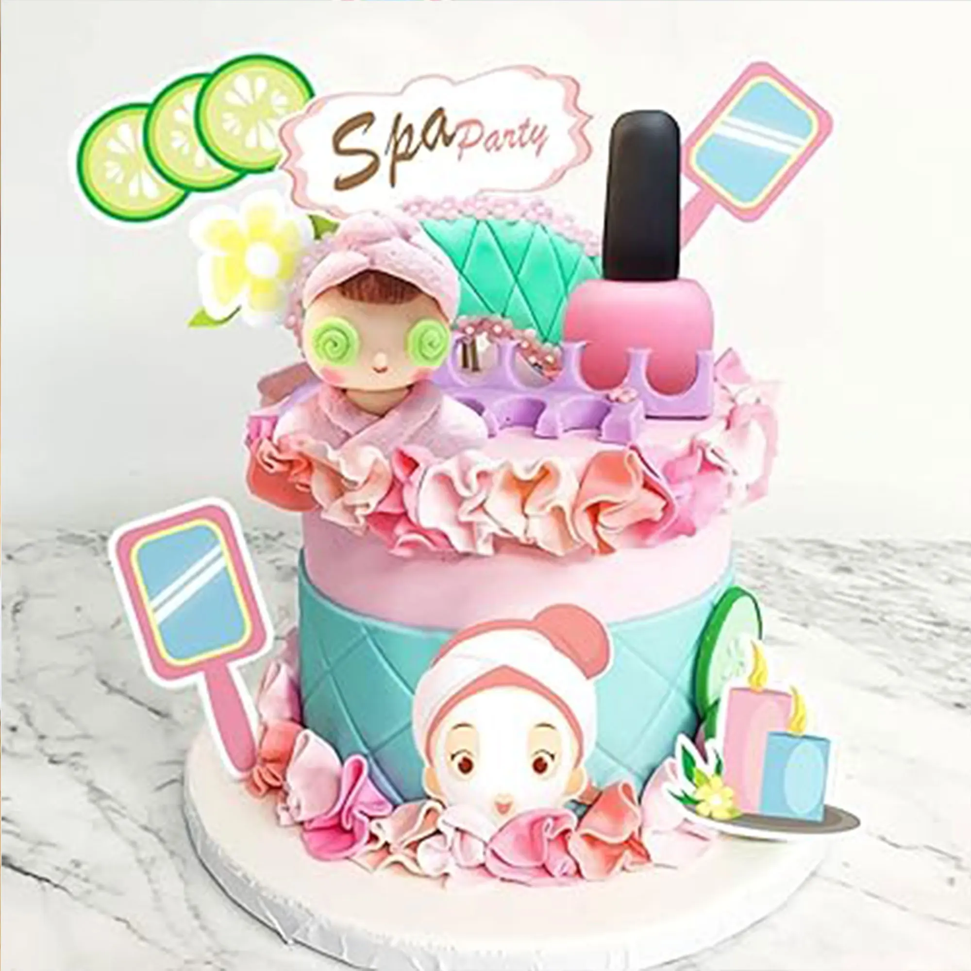 LaVenty Spa Party Cake Topper Spa Party Cake Decoration Eye Mask Cake Topper Spa Party Supplies Nail polish Cake Topper