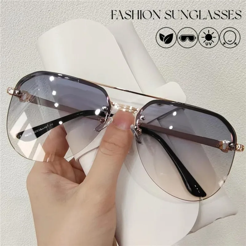Klassische, trendige Halbrahmen-Aviator-Sonnenbrille, eleganter Metallrahmen, Farbverlaufsgläser, UV400-Schutz, für Damen und Herren
