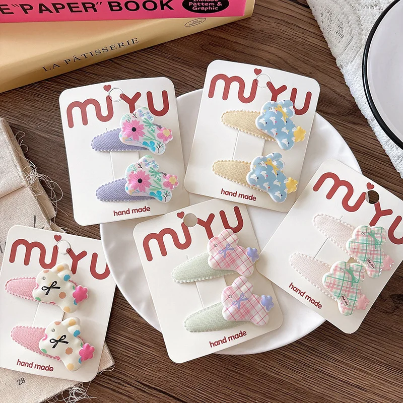 

Korean Hair Clips for Girls Bunny Print 6pcs Set Cute Cartoon BB Clips Non-slip Side Hair Clips