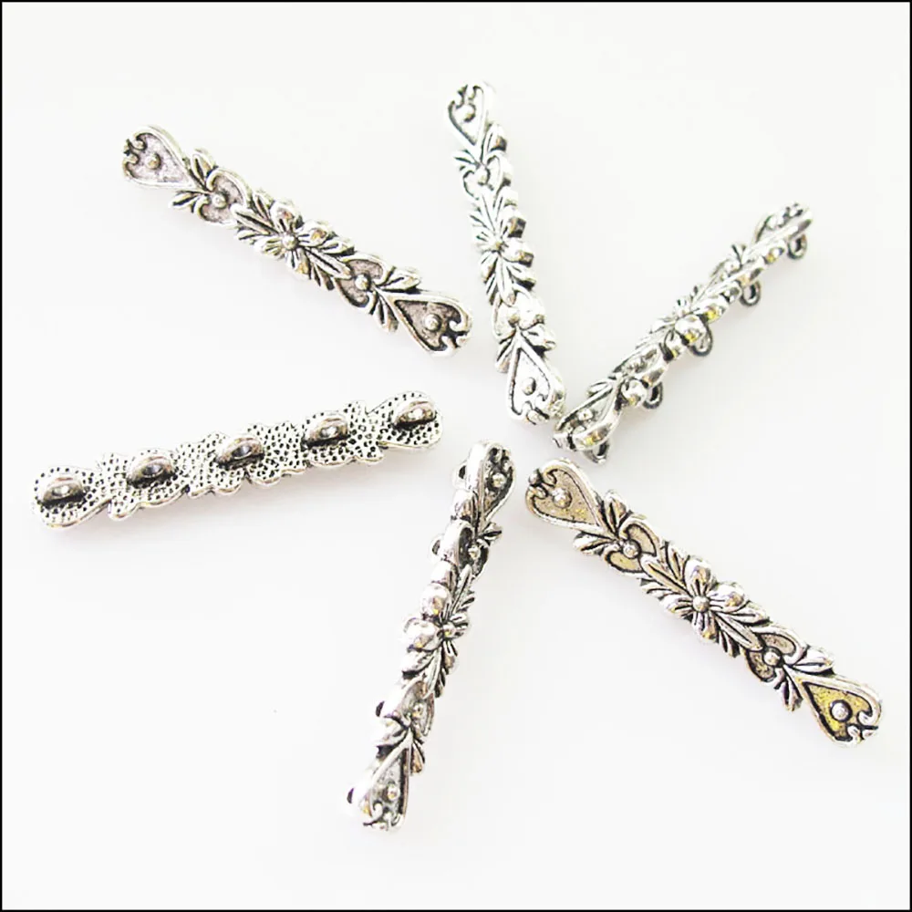 12Pcs Tibetan Silver 5 Hole Flower Heart Spacer Bar Beads Connectors Charms 6.5x36mm