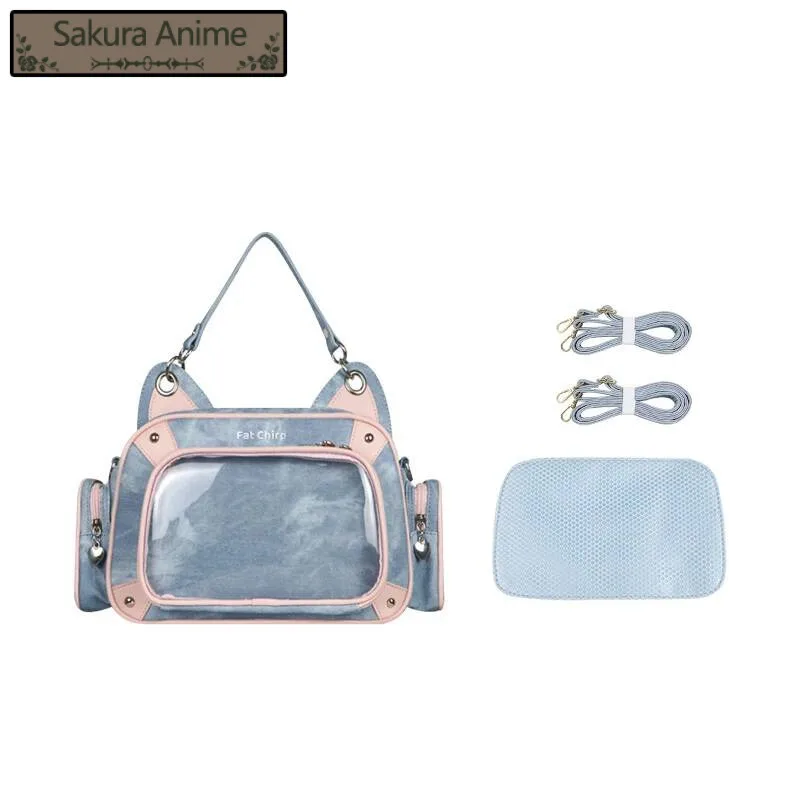 التباين اللون Kawaii القط الأذن Ita أكياس المرقعة الدنيم شفافة موضة حقيبة تحت الإبط المرأة الحلو Y2k حقائب كتف #1