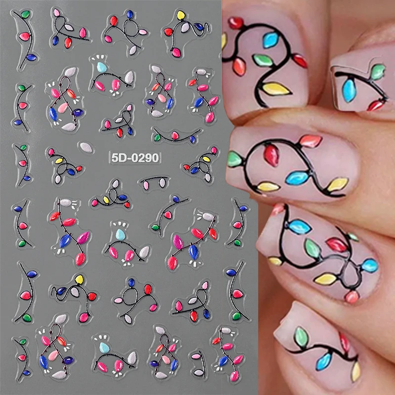 

Рождественские 5D весенние цветочные наклейки для дизайна ногтей, мультяшные рельефные свежие цветочные узоры, самоклеящиеся наклейки для дизайна ногтей «сделай сам», украшения